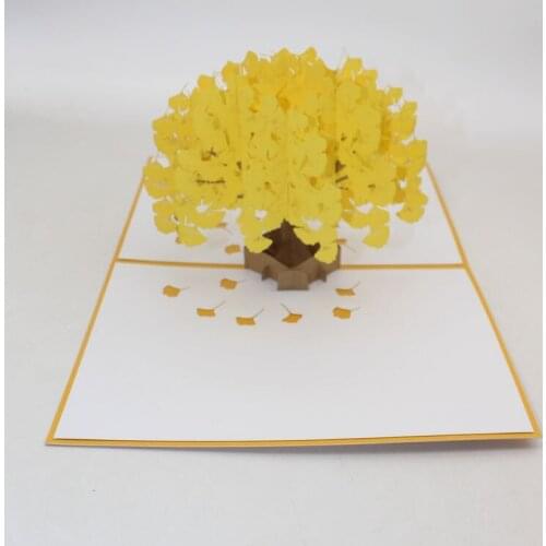 3D Laser Cut Handmade Yellow Ginkgo Tree Paper Greeting Card Teachers' Day Mothers Day Thanksgiving Party Friend Creative Gift