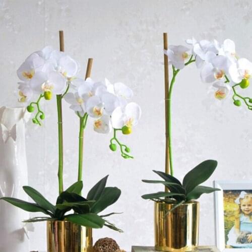 ABSF 4Pcs Tabletop Phalaenopsis Artificial Flower with Leaves Home Decoration Furnishings Artificial Flowers Wedding Flower