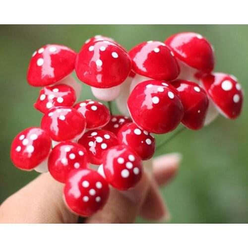 50pcs/set Foam Dot Mushroom with Iron Wire Pin Pins For Moss Terrarium Home Desktop Decor/Crafts/Bonsai/Doll House/Miniatures