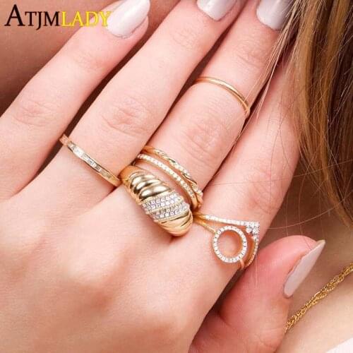 925 Sterling Silver Gold Vermeil Geometric CZ Twist Tiny Thin Eternity Ring Fashion Minimal Stacking Women Finger Bands Ring