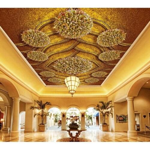 Bacaz Stereo Golden Flower 3d Wall Ceiling Wallpaper Mural for Living Room 3D Wall Ceiling Mural Wall paper Stickers