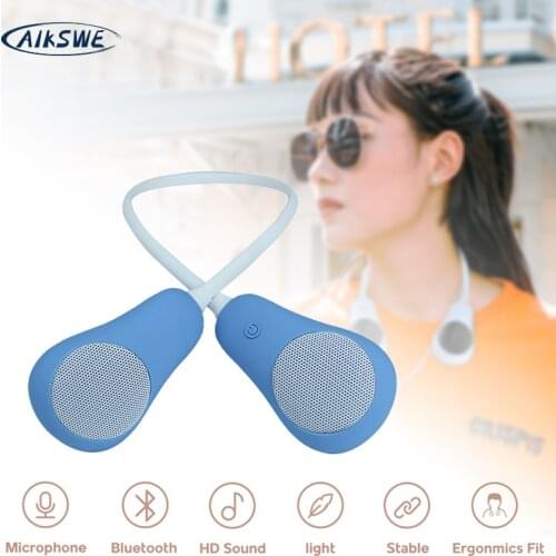 AIKSWE Neck Bluetooth Speaker Wearable Wireless Bass Surround Stereo Sound Hands-Free With Microphone Outdoor Sports Speaker