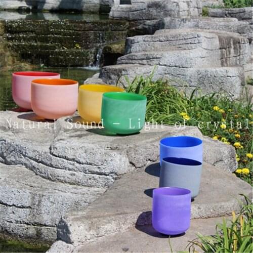 Chakras set 7pcs 7"-12" frosted quartz crystal singing bowls C D E F G A B note
