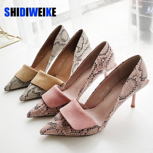 Elegant Women Pumps High Heel Faux Snakeskin pattern Office Ladies Pink Shoes Sexy Pointed Toe Women Party Wedding Shoes AB351