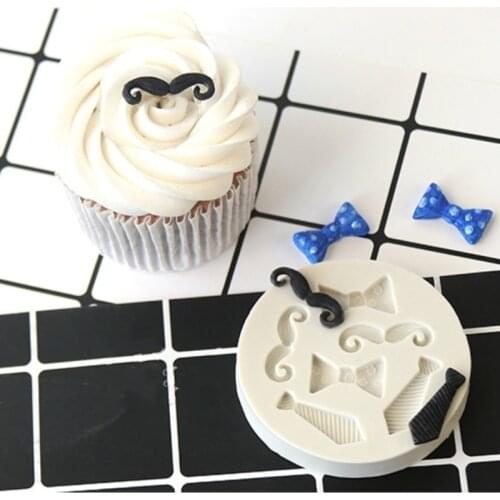 Boy Man Mustache Tie Fudge Cake Mold Chocolate Mold for Kitchen Baking Decoration Tool Color Random