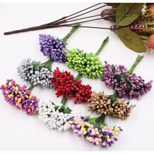 12Pcs/lot Handcraft Artificial Flowers Stamen Sugar For Wedding Party Decoration DIY Wreath Gift Box Scrapbooking Fake Flower