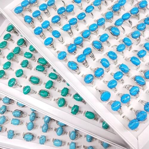 1Pc Vintage Natural Stone Rings For Men Women Bule Turquoise Couple Ring Bohemian Party Jewelry Accessories Gifts Send Randomly