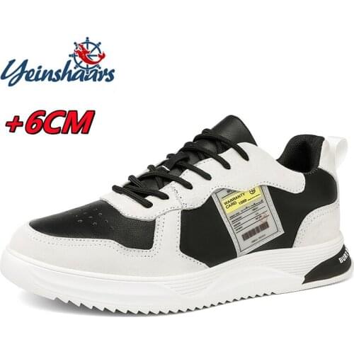 YEINSHAARS Genuine Leather Sneakers Man Elevator Shoes Height Increase Insole 6cm White Black Shoes Men Tall Shoes