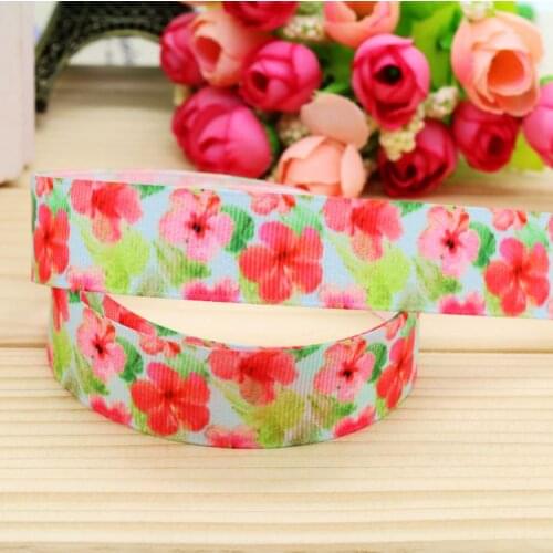 DHK 7/8'' 5yards flowers printed grosgrain ribbon headwear hair bow diy party decoration OEM Wholesale 22mm E945