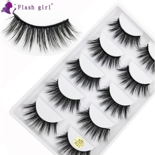 Best Selling 5 Pairs Natural False Eyelashes Thick Long 5D Mink Full Strip Lashes Makeup Handmade Eyelash Extension 5D-W23