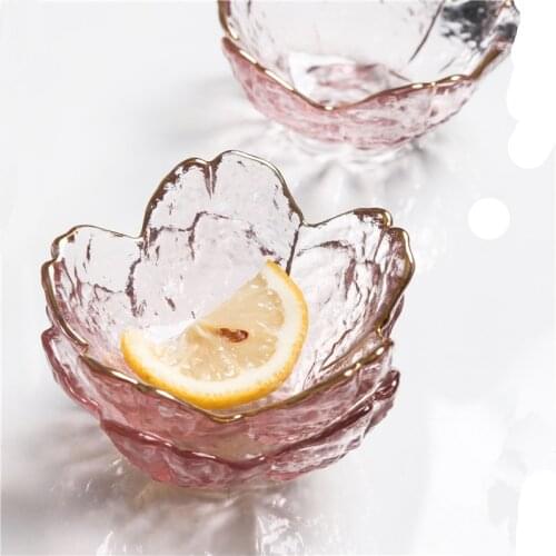 Small Glass Dish Nordic Style Gold Inlay Glass Sauce Bowl Mini Cherry Blossoms Seasoning Plate For Ice Cream Fruit Sala 3pcs set