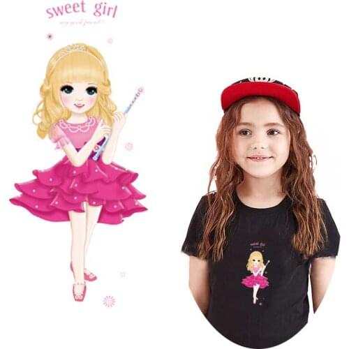 Cartoon Cute Girls Patches For Clothes Heat Transfer For Clothing Thermal Stickers Flower Patches Iron On Transfer On clothes