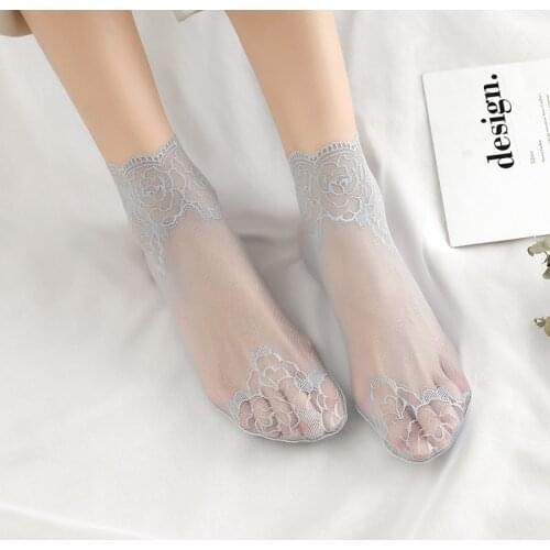 Invisible Non-Slip No Show Socks Summer Sexy Lace Transparent Womens Socks Japanese Kawaii Cute Mesh Breathable Boat Sock Gifts