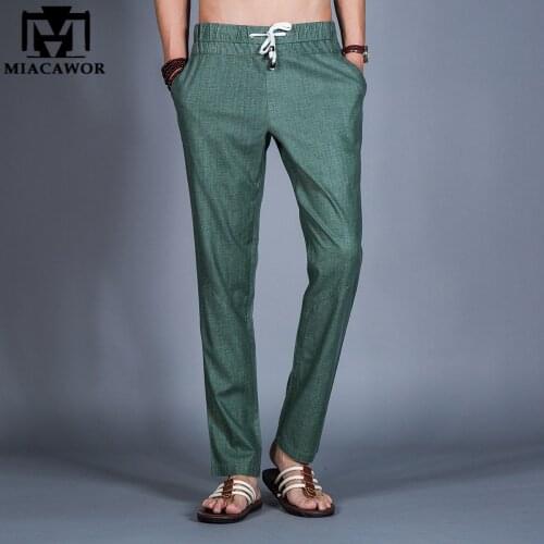 New Summer Casual Men Pants High Quality Cotton Linen Breathable Trousers Elastic Waist Pantalon Homme Men Clothing K149