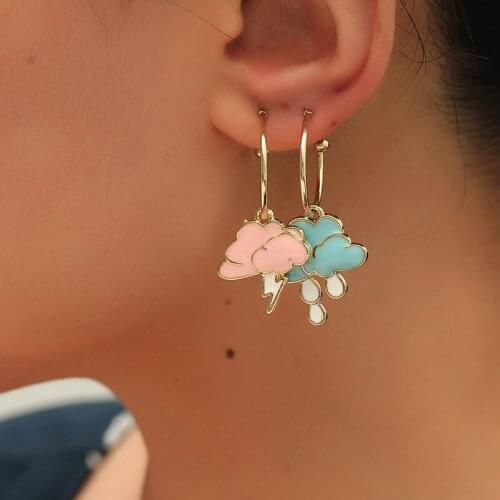 New Cute Blue Pink Enamel Cloud Lightning Earrings Hot Charm Drop Dangle Women Girls Asymmetric Jewelry Female Korean Earrings