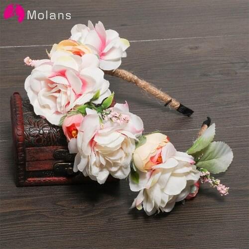 MOLANS Stimulation Big Rose Hairbands Hemp Rope Sturdy Flower Headpiece Bride Wedding Hair Accessories Manual Girl Chic Headband