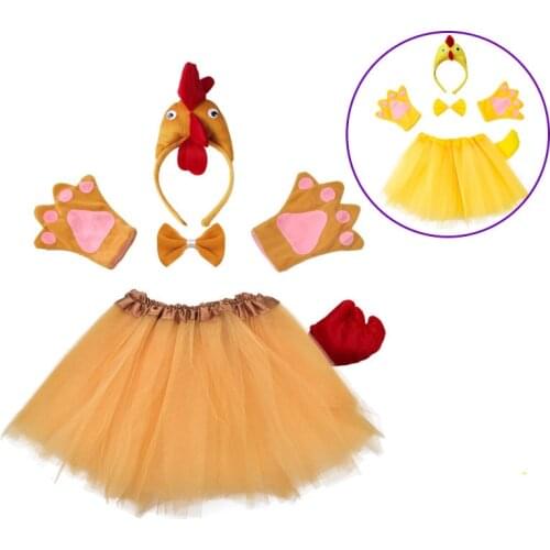 Child Adult Chicken Chick hen cock Headband Tail Tie skirt tutu gloves Animal Cosplay Props Birthday Party Halloween costume kid