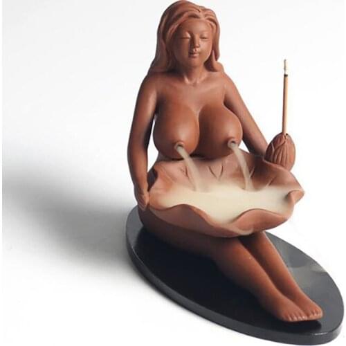 Purple Clay Backflow Stick Incense Burners Creative Beauty Girl Aroma Censer Fragrance Holder Home Aromatherapy Burner Crafts