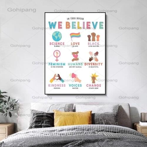 Nordic Canvas Picture Believe Art Print Diversity Education Kindness Poster Family Beliefs Equality Home Classroom Rules Decor