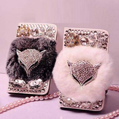 Luxurious jewel Real Rabbit Fur Bling Leather Wallet Cases capa for SAMSUNG S6 S7 Edge S8 PLUS S9 PLUS NOTE5 8 bling Phone case