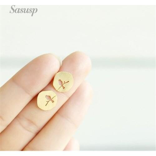 Sasusp Bird on the Branch Shape Stud Earrings For Women and Girls Gold Cute Earrings 2021 Girlfriend Birthday Jewelry Gift
