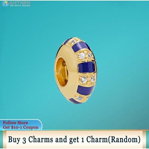 Ahthen 925 Sterling Silver Beads Exotic Stones And Stripes Spacer Charms fit Original Pandora Bracelets Women Jewelry Girl Gift