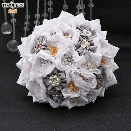 TOPQUEEN SF8 Luxury Bridal Bouquet White Wedding Flowers Bridal Bouquet Artificial Brooch Bridal Bouquet Wedding Accessories