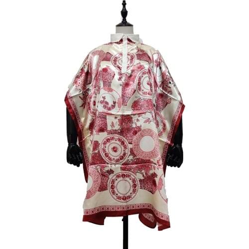 European Printed Batwing Sleeve 2021 Summer Satin Silk Blouse For Women Traditional Dubai Muslim Women Abaya High Collar CLothes