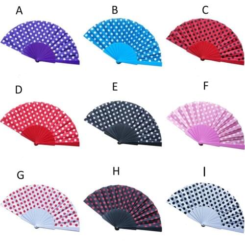 9 Colors Elegant Plastic Spanish Hand Fans Japanese Polka Dots Hand Folding Fan Gifts Dancing Fan Wedding Decoration