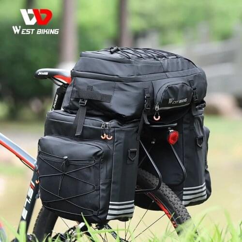 WEST BIKING 3 In 1 Bicycle Bag Cycling Pannier 48L MTB Bicycle Carrier Bag Bike Rear Seat Trunk Bags Backpack Travel Bags