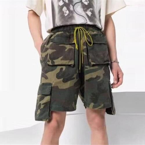 Camouflage Printed Denim Shorts Women High Waist Elastic Cargo Shorts Feminino with Multi-Pocket 2021 Streetwear Short Pants
