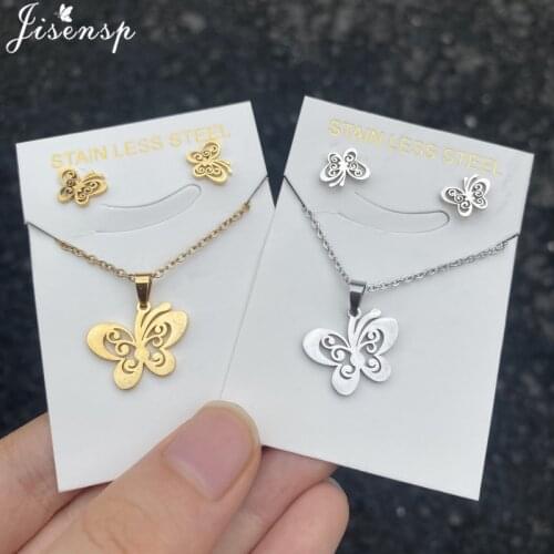 Gold Butterfly Stainless Steel Necklace Earrings for Women Clavicle Stainless Steel Jewery Sets Girls Birthday Collier Femme