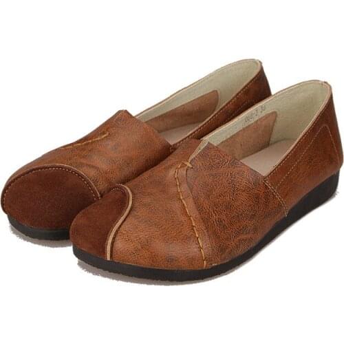 068-3 New Casual Round Head Comfortable Single Shoes Cowhide Leather Shoe Soft Soles Shallow-colored Womens Shoes