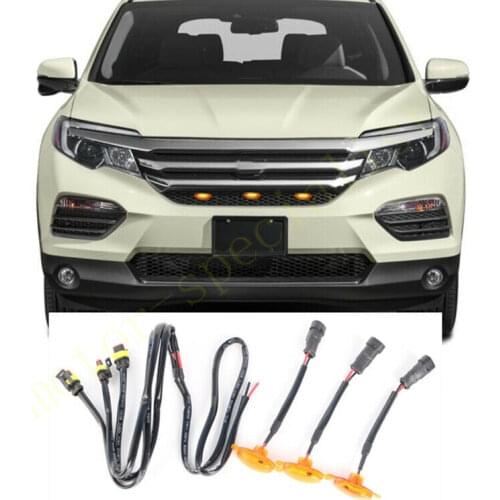 3pcs LED Car Front Grille LED Amber Light Raptor Style Light Kit Decor W/ Wire Speed For Honda Pilot 2016-2018
