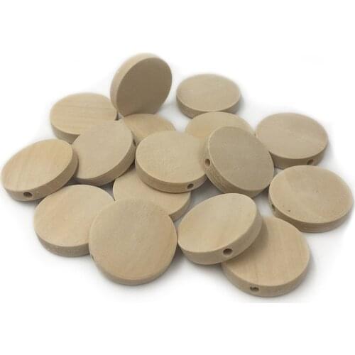 50pcs 20MM Round DIY Flatback Wooden Beads Flat Wood Decoration Straight Hole DIY Craft Embellishments Baby Molar Accessories