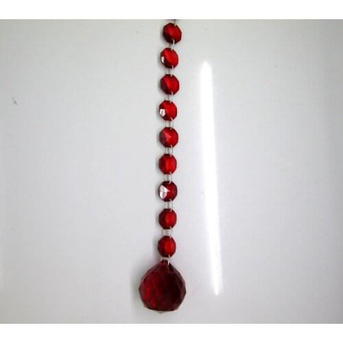 6FT Garland Red Lamp Prisms Crystal Octagon Beads Window Treatment Curtains with Ball 30mm M02094-12