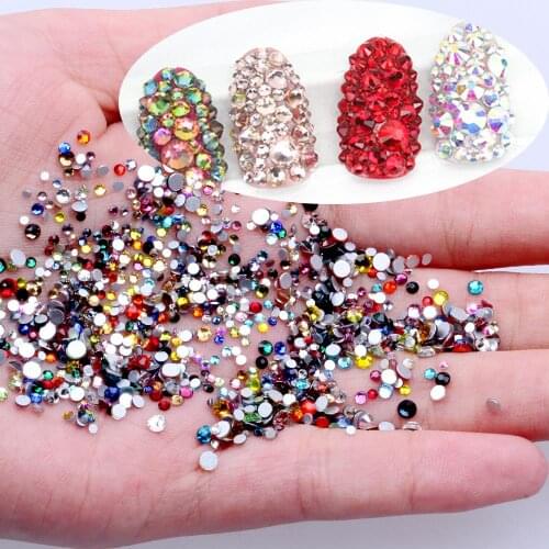 6G 1500PCS SS3-SS10 Crystal Rhinestones AB Flat Back Jewelry Findings 3D Nail Art Decoration DIY Tool Set