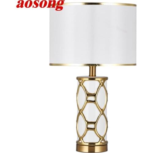 AOSONG White Table Lamps Desk Luxury Contemporary Fabric Light Decorative For Home Bedside Bedroom