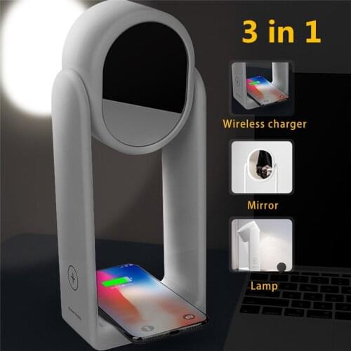 Wireless Charging LED Table Desk Lamp Mirror Lamp 3in1 Touch Switch Multi-Function For Mobile Phone Charge Desk Decoration Lamp
