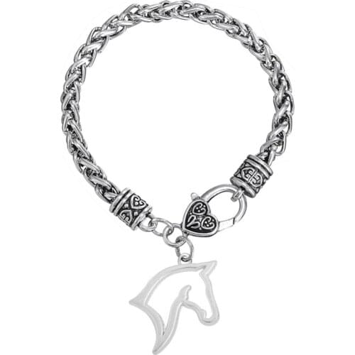 Skyrim Hollow Horse Head Charm Bracelet Vintage Animal Wheat Chain Bracelet Jewelry Gift for Teen Girls and Women/Men