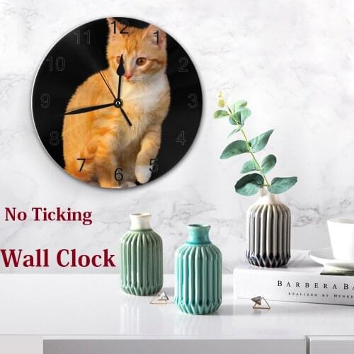Lovely Cat 25CM Big Wall-Clock Decor Numeral Digital Dial Mute Silent Non-Ticking Battery Operated Clocks for Bedroom Livingroom