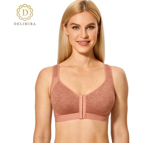 DELIMIRA Womens Posture Front Closure Full Coverage Wireless Back Support Bra Plus Size X-shaped back