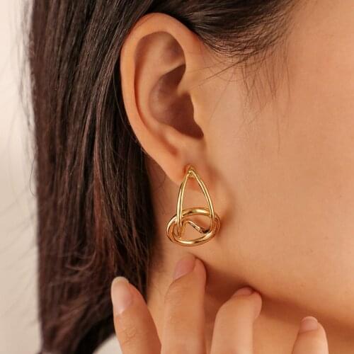 DoreenBeads 1Pair Fashion Geometric Ear Post Stud Earrings Gold Color Irregular Women Party Club Hip Hop Jewelry Gifts 27 x 19mm