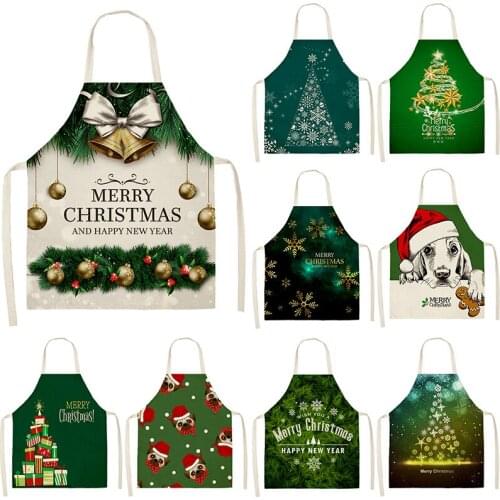 Christmas Tree Gift Pattern Cleaning Apron Home Cooking Kitchen Apron Chef Clothes Cotton Linen Adult Bib Apron Men Apron Female