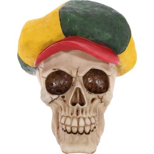 Resin Skull Ornament Rasta Hat Skeleton Head Figurine Horror Skulls Statue Rastafarian Colors Jamaica Skeleton Figurine Statue