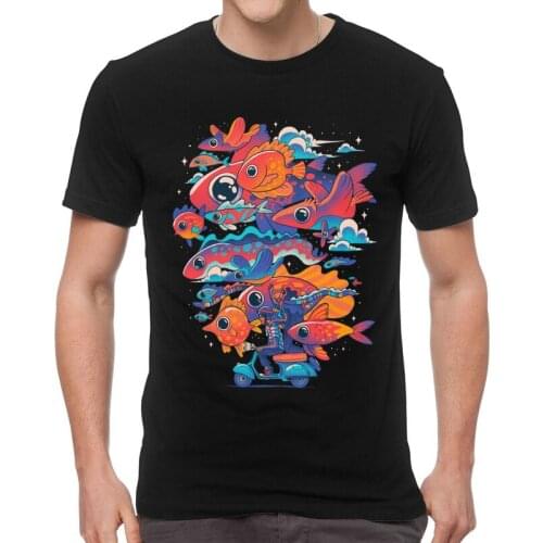 Lets Journey Travel T-shirt Mens Graphic T Shirt Short Sleeve Cotton Fishes Graphic Print Tshirt Cool Tee Top