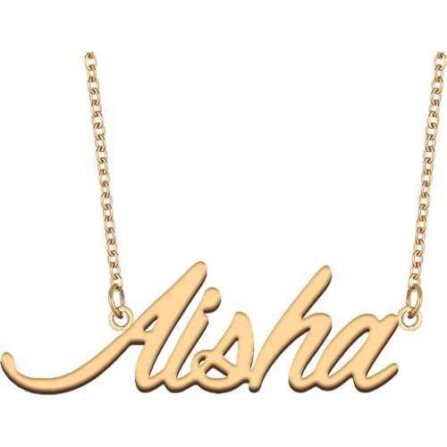 Aisha Name Necklace for Women Stainless Steel Jewelry 18k Gold Plated Alphabet Nameplate Pendant Femme Mother Girlfriend Gift