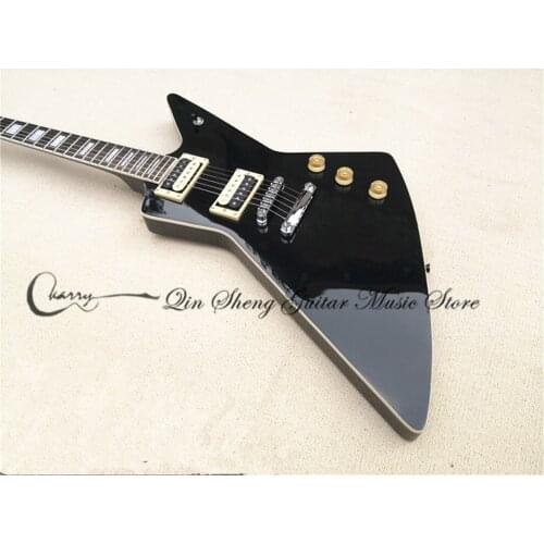 Custom Made 6 string Electric guitar,Irregular expl black guitar,HH pickups, shell inlay,chrome buttons,cream binding