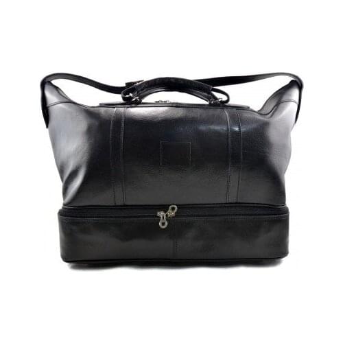 Leather duffle bag genuine leather shoulder bag black