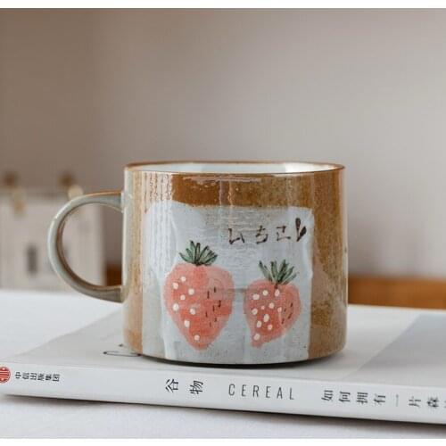 Milk Cup Kawaii Ceramic Coffee Mug Handmaded Japanese Style Pottery Cute Mugs Creative Flower Strawberry Cup Lovely Designed